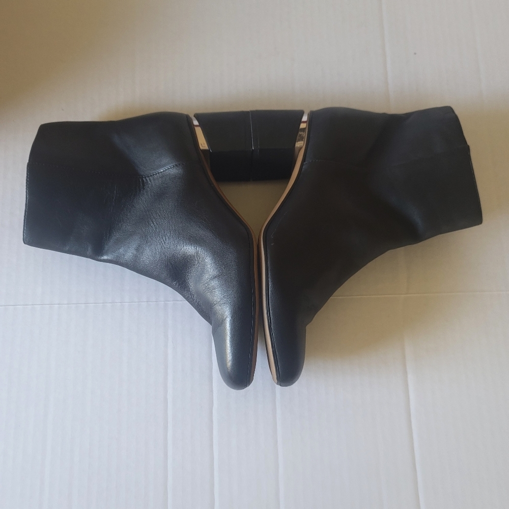 Franco Sarto Black Leather Ankle Booties with Block Heel - Picture 5 of 11